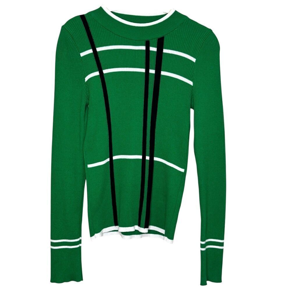 Anthropologie Maeve Merida Striped Sweater Size Small Kelly Green Cotton Blend